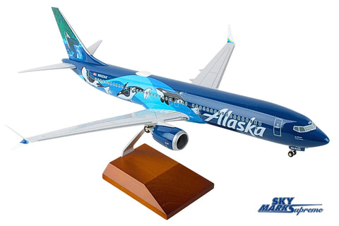 SKYMARKS ALASKA 737MAX9 1/100 ORCA W/WOOD STAND & GEAR
