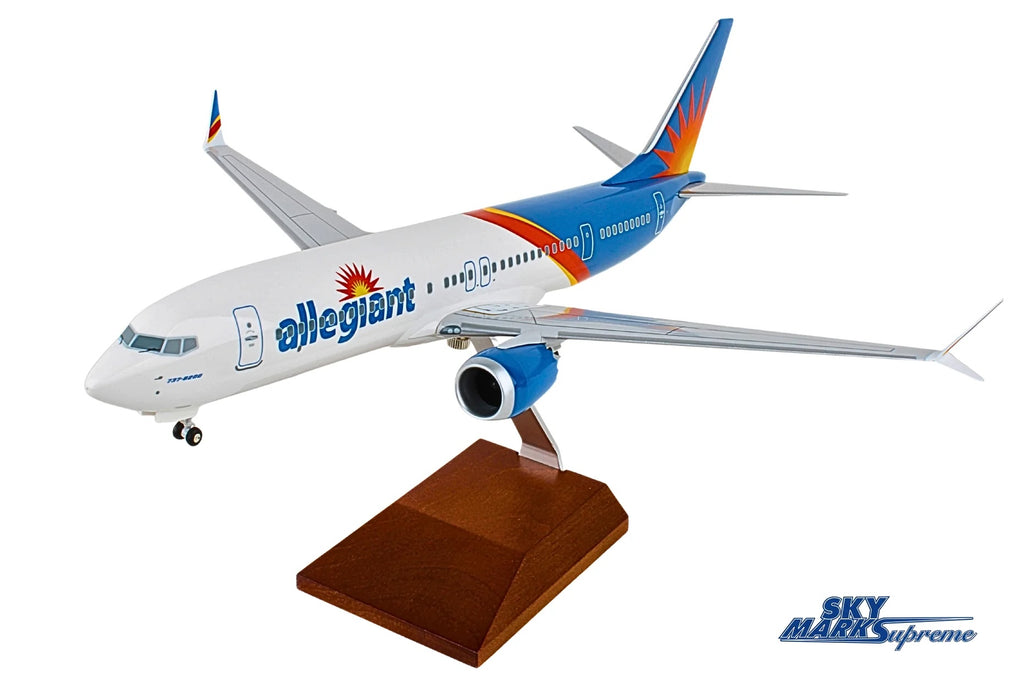 SKYMARKS ALLEGIANT 737MAX8 1/100 W/WOOD STAND & GEAR