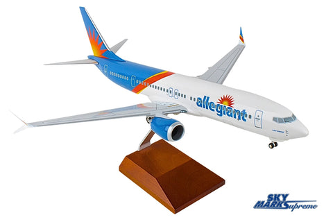 SKYMARKS ALLEGIANT 737MAX8 1/100 W/WOOD STAND & GEAR