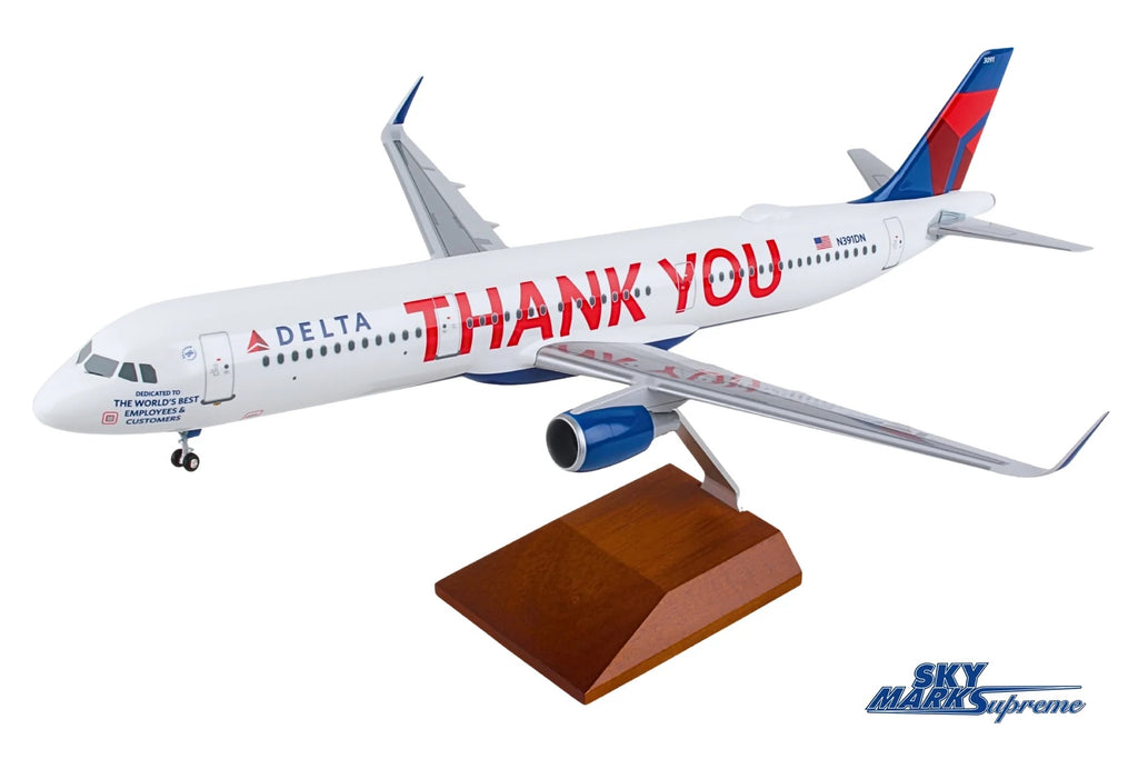 SKYMARKS DELTA A321 1/100 THANK YOU W/WOOD STAND & GEAR